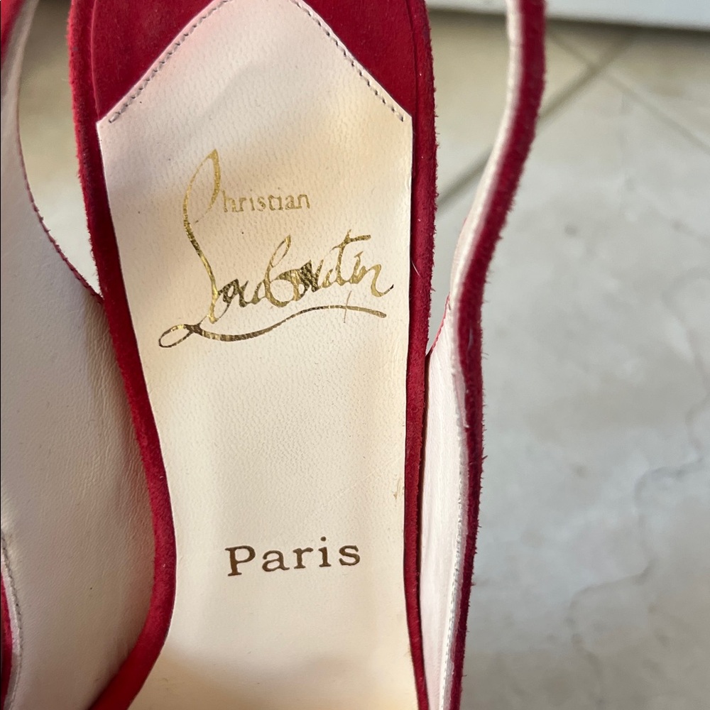 Christian Louboutin Red Suede Slingback Platform Heels - Picture 4 of 8